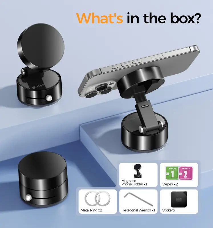 MAGIC JOHN 360° Magnetic Phone Holder Strong Magnetic Grip, Anti-Slip Base & Foldable Design for Car, Home & Travel