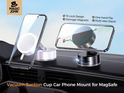 MAGIC JOHN 360° Magnetic Phone Holder Strong Magnetic Grip, Anti-Slip Base & Foldable Design for Car, Home & Travel