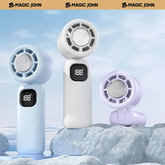 NEW - MAGIC JOHN 3 in 1 Mini Handheld Cooling Fan, 100 Speed Wind Power & Ice Cooling Function, Small Foldable 3-IN-1 Neck/Desk/Hand Fan, Pocket Design for Travel/Summer/Concerts/Lash, Gifts for Girls