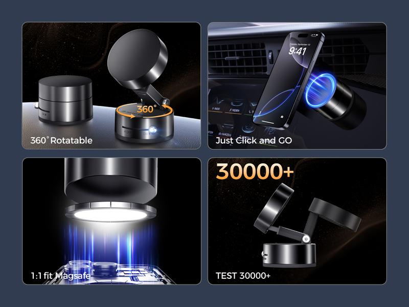 MAGIC JOHN 360° Magnetic Phone Holder Strong Magnetic Grip, Anti-Slip Base & Foldable Design for Car, Home & Travel