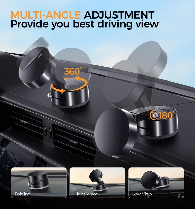 MAGIC JOHN 360° Magnetic Phone Holder Strong Magnetic Grip, Anti-Slip Base & Foldable Design for Car, Home & Travel