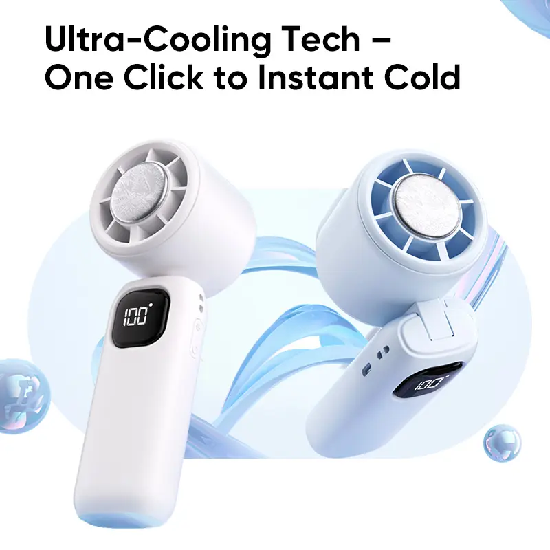 NEW - MAGIC JOHN 3 in 1 Mini Handheld Cooling Fan, 100 Speed Wind Power & Ice Cooling Function, Small Foldable 3-IN-1 Neck/Desk/Hand Fan, Pocket Design for Travel/Summer/Concerts/Lash, Gifts for Girls