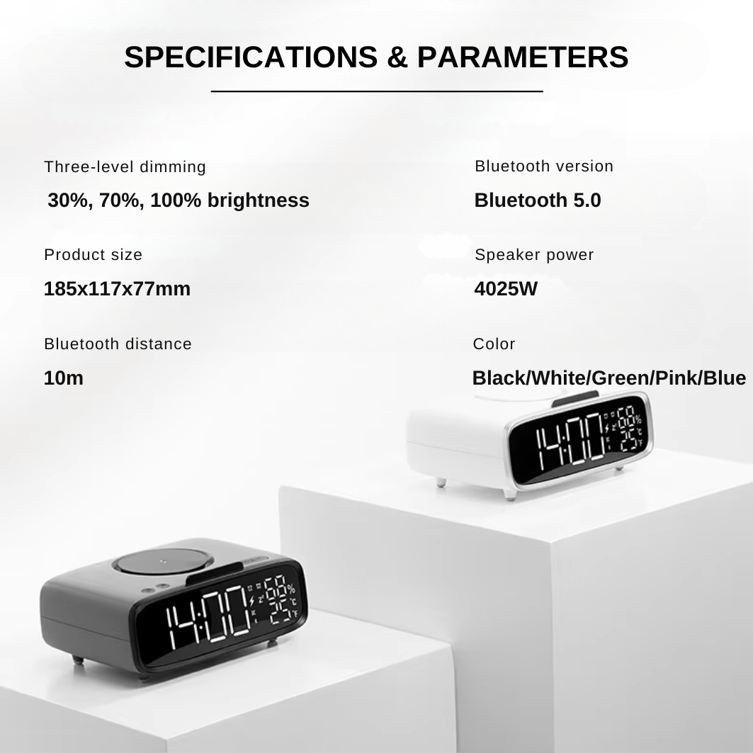 GlowCharge Clock - Wireless Charger & Bluetooth Speaker