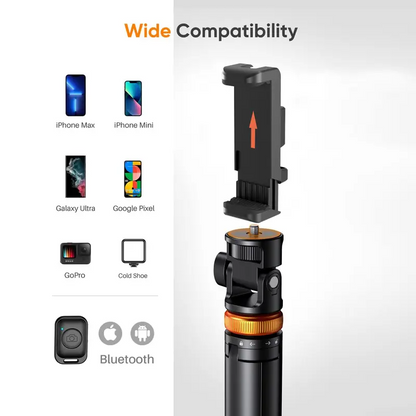 61" Phone Tripod for iPhone/Android & Selfie Stick with Remote, Upgraded Stand, Compatible with iPhone 16/15/14/13, Travel-Friendly & Stable