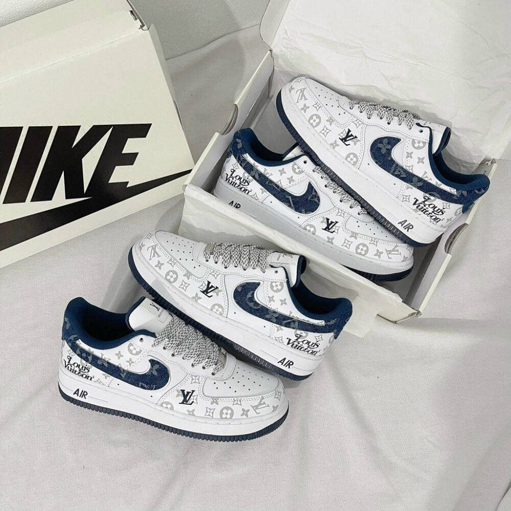 Louis Vuitton x Nike Air Force 1 White Navy Monogram ( Custom)